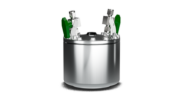 gassing bowl 825 ml volume made of stainless steel 304, screwed, with 2 ball valves